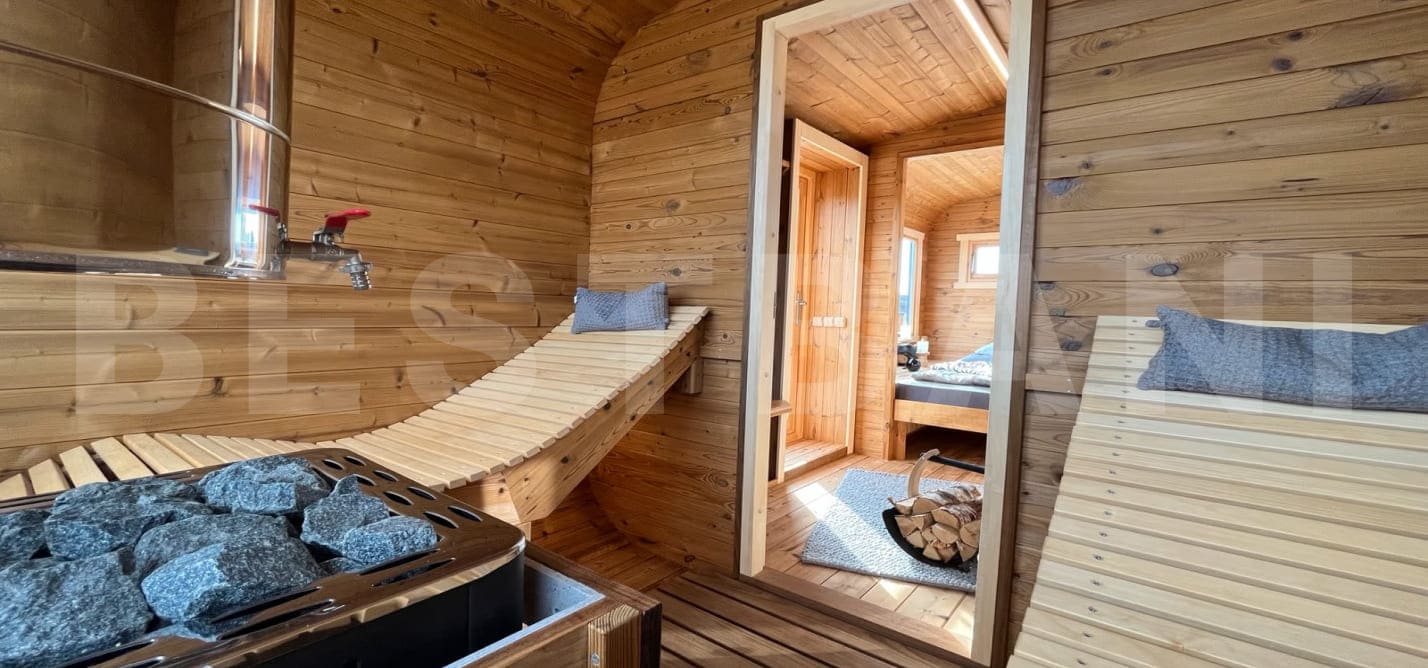 баня под ключ EGOIST парная с эргономичными лежаками и дровяной печью купить Беларусь