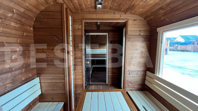 Баня GINGER HONEY – деревянный стол, комфортные лавки с рундуками, купить